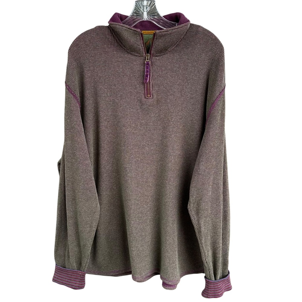 Robert Graham Mens XL Waffle Knit Quarter Zip Pullover Sweater Purple Green